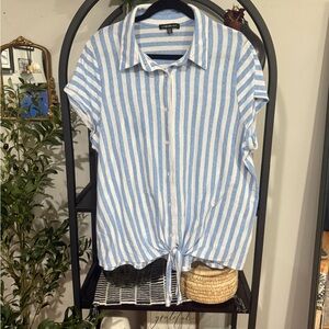 Lane Bryant Blue and White Striped Button-Down Shirt plus size 18 / 20